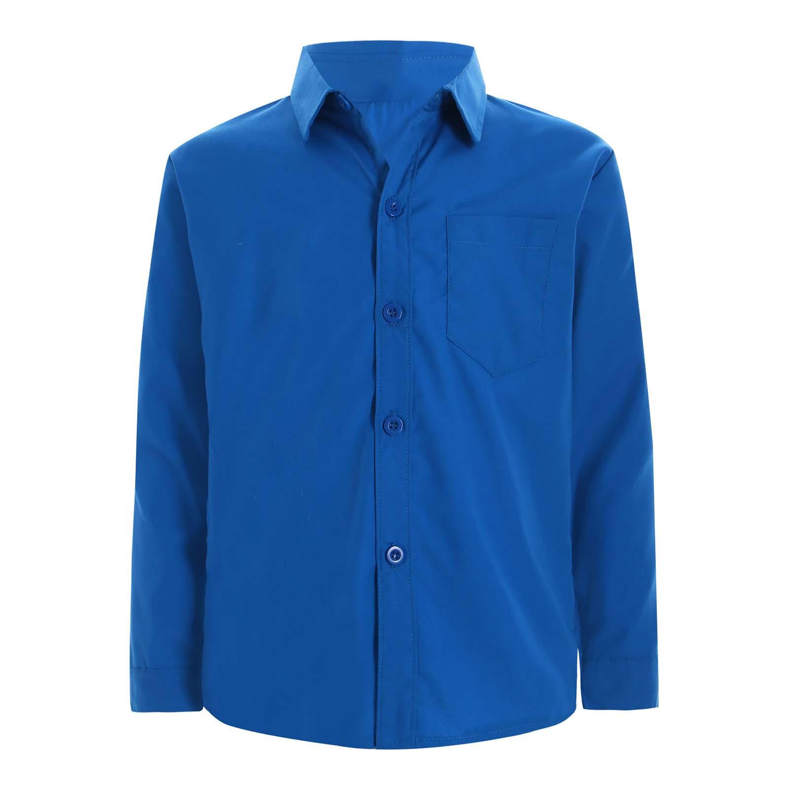 

Boys Long Sleeve Dress Shirt with Collar and Chest Pocket for Casual Wear 11-12 Years синій