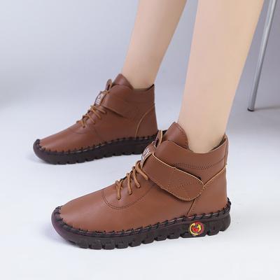 Buitenlandse handel grote maat handgenaaide zachtzool high-top board schoenen dames fluweel klittenband dikke zool veters katoenen schoenen