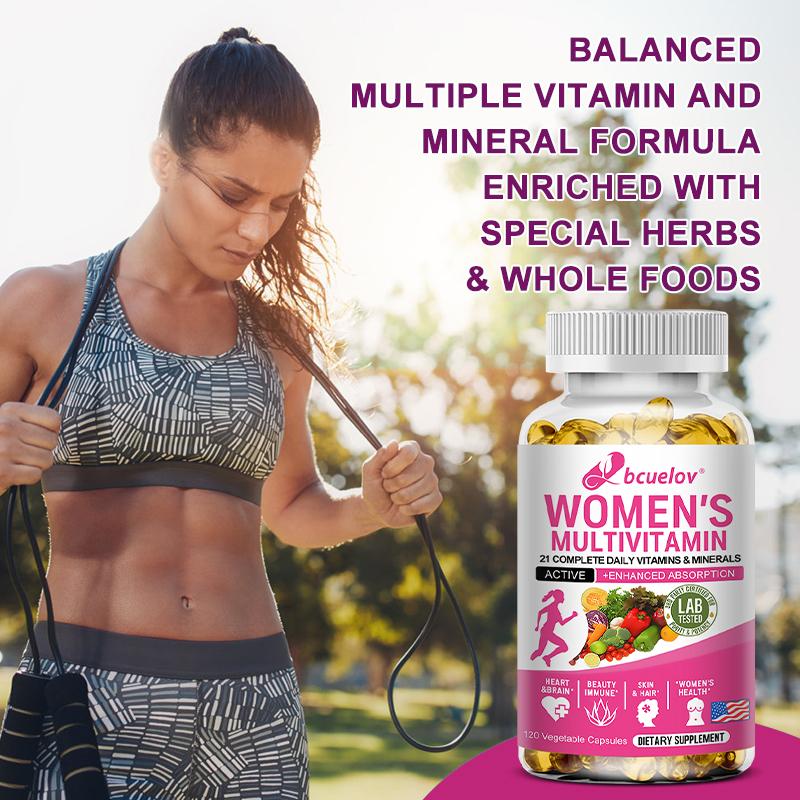 Bcuelov Komplex Vitamin Kapseln 21 Vollspektrum-Vitamine und Mineralstoffe, die Folsäure, Eisen und Biotin zur Stärkung des Immunsystems enthalten
