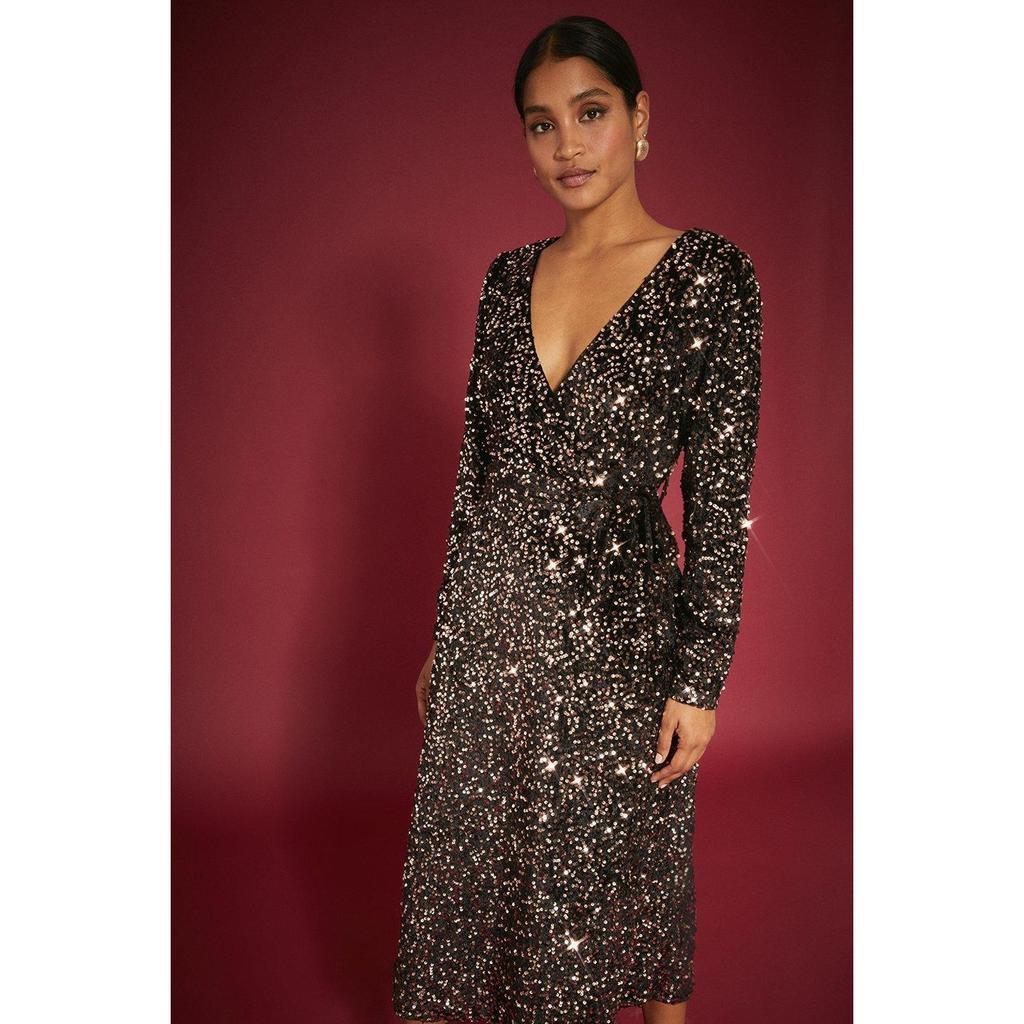 Dorothy Perkins Womens/Ladies Sequin Velvet Wrap Midi Dress