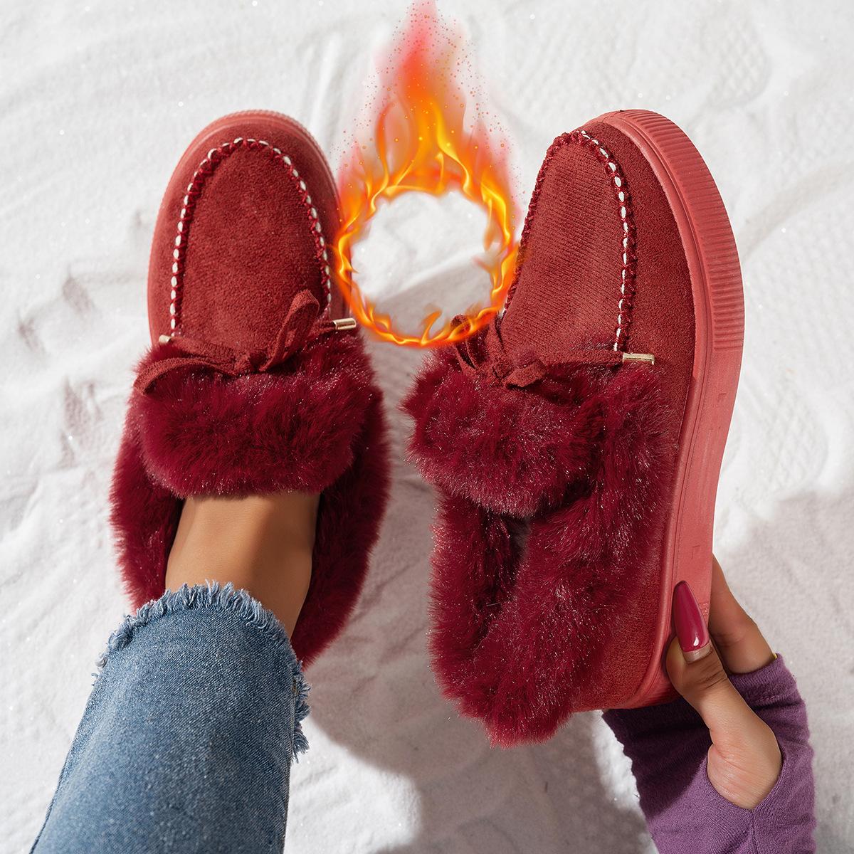 Damen Schneestiefel, Damen Baumwollschuhe, Runde Zehenpartie, Dicke Sohle mit Samt, Große Größe, Genähte Tasche, Bohnenschuhe, Winterversion 36 bordeaux