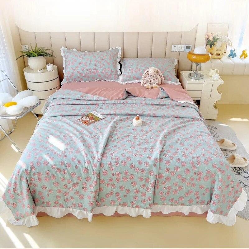 Letní chladící soupravy ložního prádla Queen King Size přikrývky Lehké Pohodlné Tenké prošívané prostěradla a povlaky na polštář Set Deky