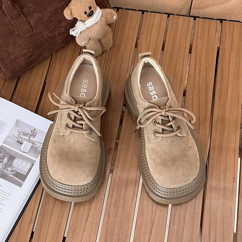 

Маленький мужчина носит туфли на толстом каблуке и платформе, женские модные удобные повседневные туфли на шнуровке, ретро-замшевые туфли из кожи в стиле tide 39