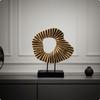 Resin Circular Form Sculpture WoodLook Abstract with Base Carved Statue Ebony