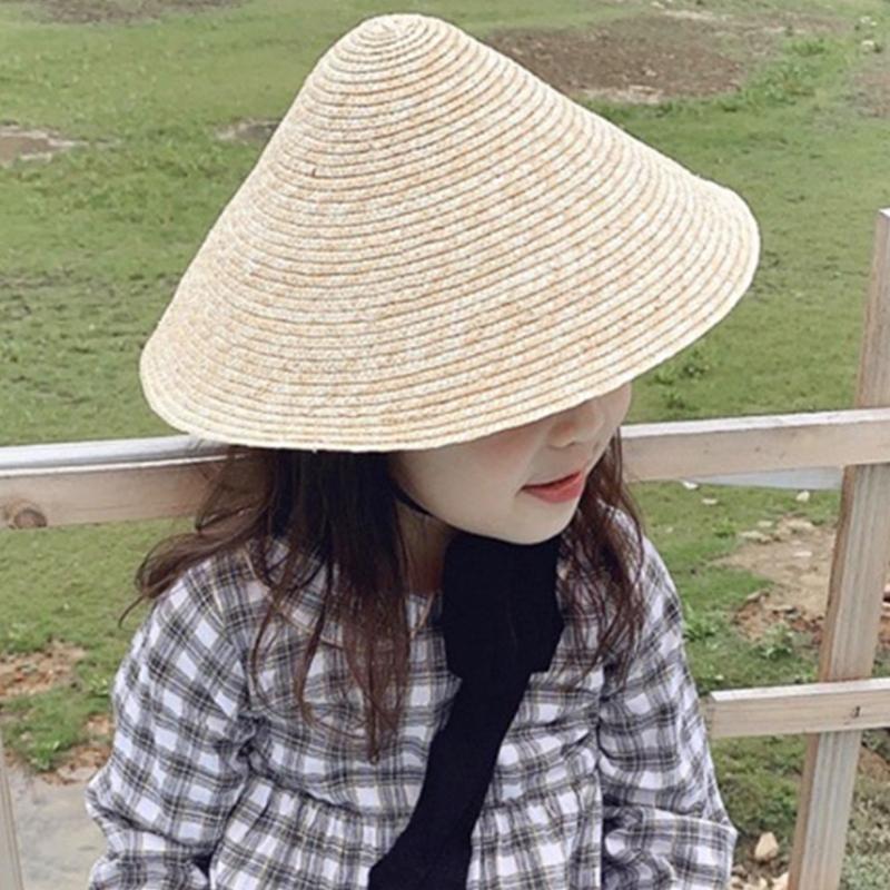 Cappello da Sole in Paglia per Bambini con Ampie Falde e Design Traspirante, Cappello alla Moda per la Protezione Solare per Gioco all'Aperto in Spiaggia