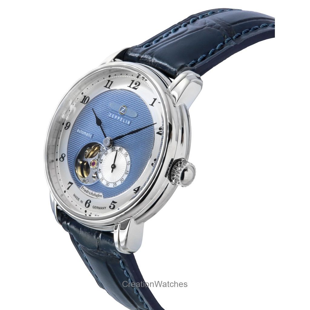 ZEPPELIN Friedrichshafen Leather Strap Blue Open Heart Dial Automatic 85663 Men's Watch