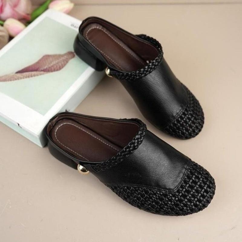 

Дышащая обувь, Вязаные полушлепанцы, Модная верхняя одежда, Универсальные, С круглым носком, Шлепанцы на толстом каблуке для женщин 35 чёрный