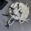 Niche light luxury pearl necklace earrings ins sweet cool style black ribbon bow pearl collarbone chain bracelet