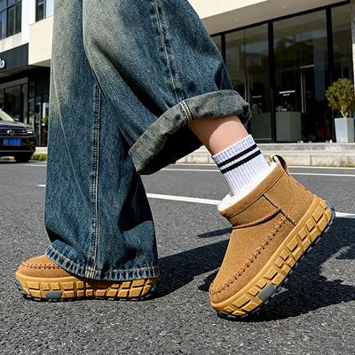 Women's Large Size Fashion Tire Bottom Winter Warm Fur One Snow Boots Padded Lined Ankle Boots Non-slip Hiking Sports Cotton Boots