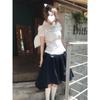 Midsummer Story Floral Doll Collar Two-Piece Set: Age-Reducing Short-Sleeved Shirt & Bowknot Skirt