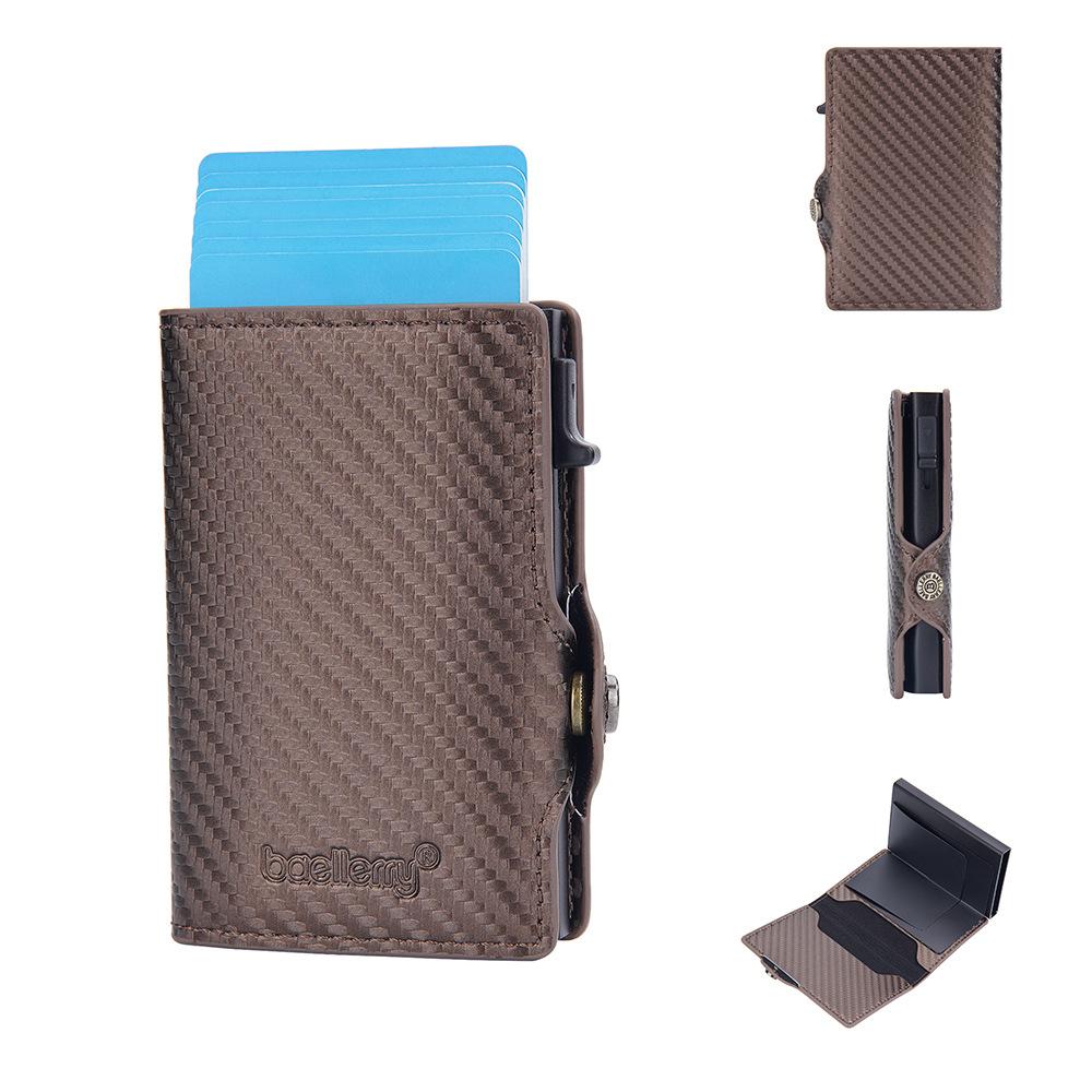 

Popular RFID side push card bag buckle men s card bag carbon fiber card metal aluminum box anti-magnetic and anti-theft card holder one size темно-коричневого кольору