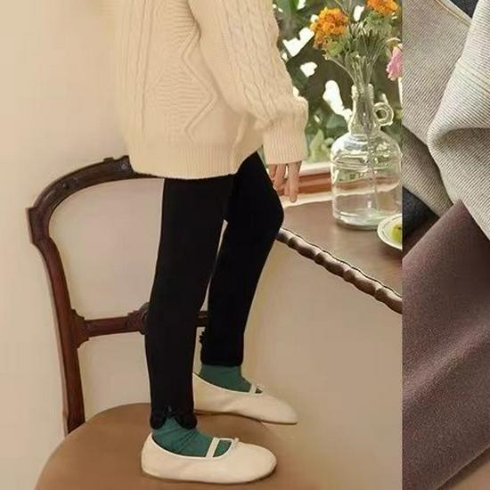 

J18 Серые леггинсы в национальном стиле для девочек с флисовой подкладкой - Осенне-зимние теплые детские брюки средней толщины 150cm