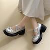 Stříbrné lodičky na platformě na vysokém podpatku Dámské Podzimní motýlek Překřížené Ramínka Boty Mary Jane Žena Pu Kůže Boty Jk na silném podpatku