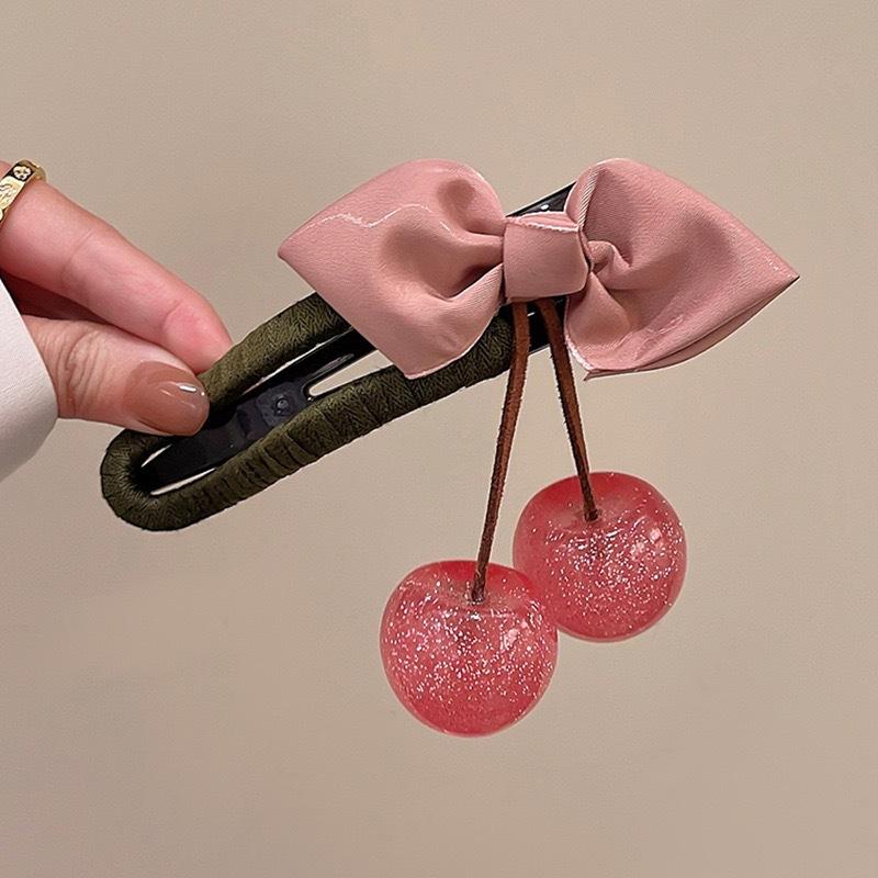 Large Size Cherry Bow Duckbill Hair Clip For Women Exquisite Hair Accessories Temperament The Back Of The Head Hairpin