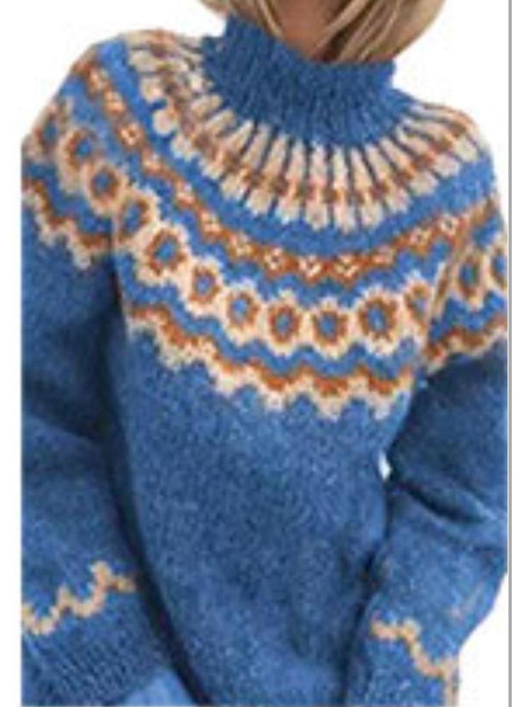 European American Style Autumn Winter Jacquard Fashion Loose Knitted Mohair Sweater for Women