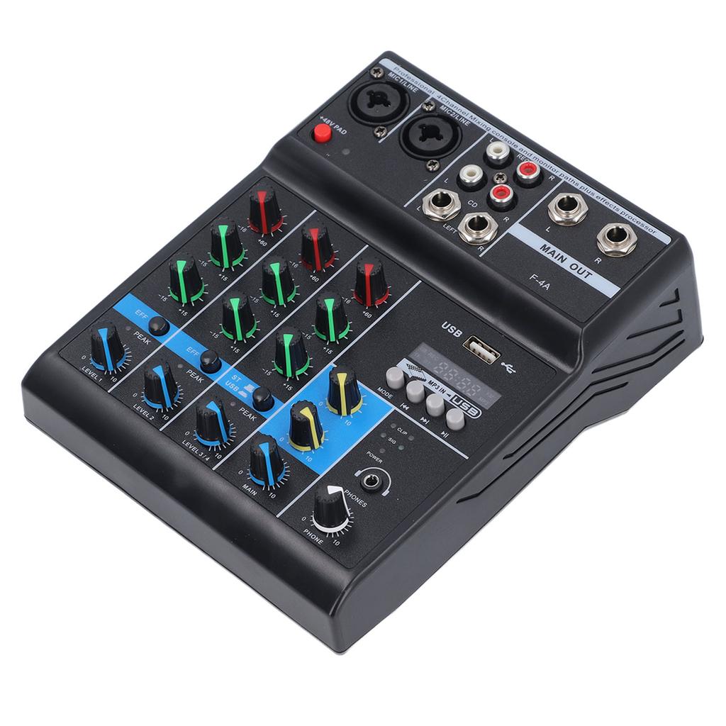 Sound Mixer USB BT 4 Channel Sound Mixing Console with 48V Phantom Button for Stage Performance