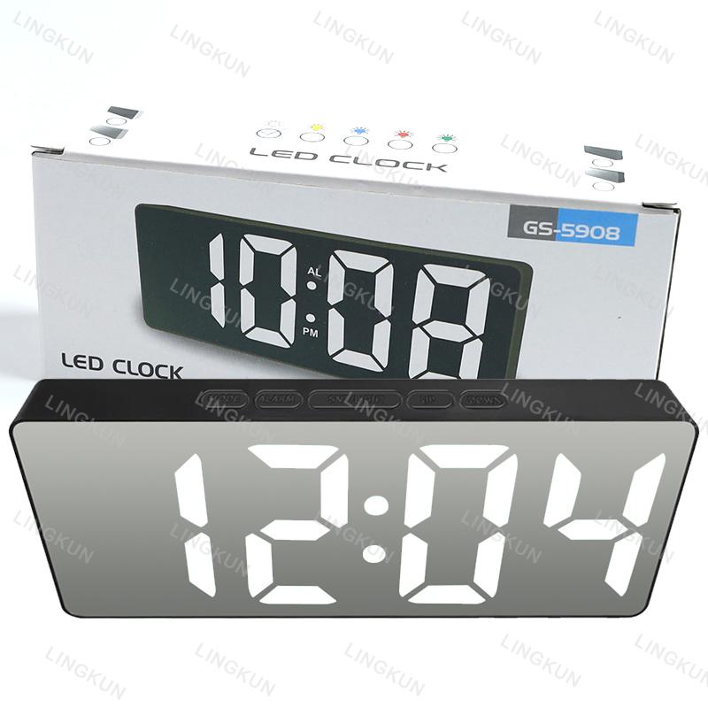 Curved Screen Clock Digital Led Alarm Clock with Temperature Display Large Mirror Clock Snooze Bedside Table Clock Room Decor