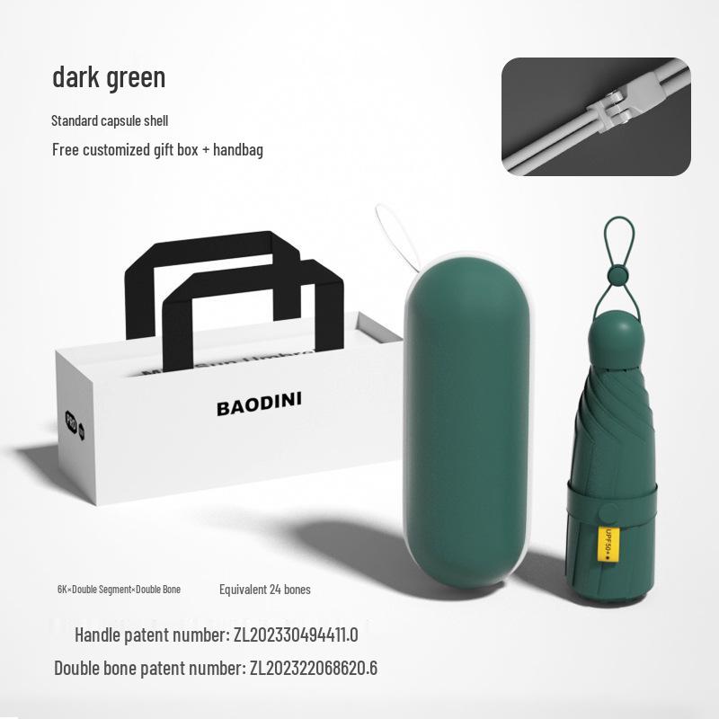 Compact Dual-Use Sun and Rain Umbrella with Black Glue Sunshade - Stylish Ladies' 5-Fold Capsule Design