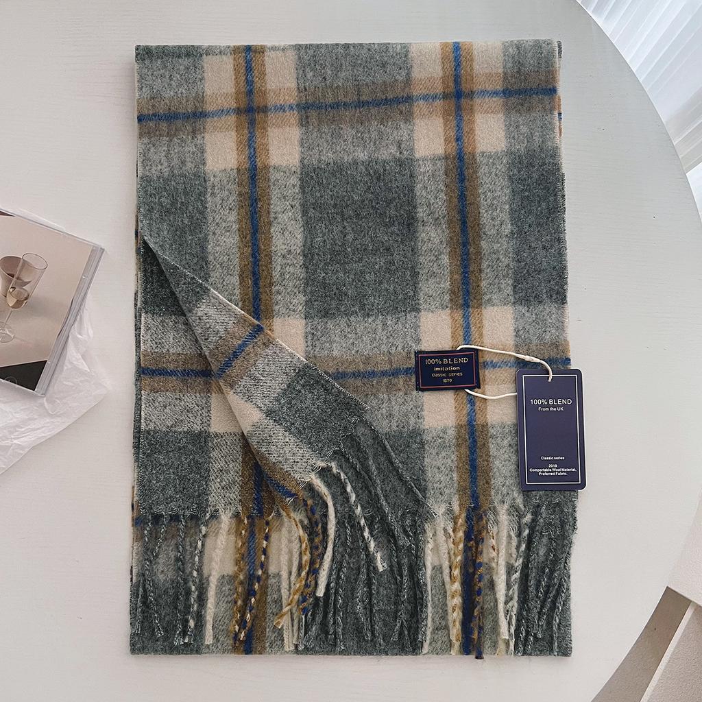 Chic Design Soft Warm Women Scarf Autumn Winter Classic British Imitation Cashmere Muffler Men Plaid Thermal Tassel Shawl Couple