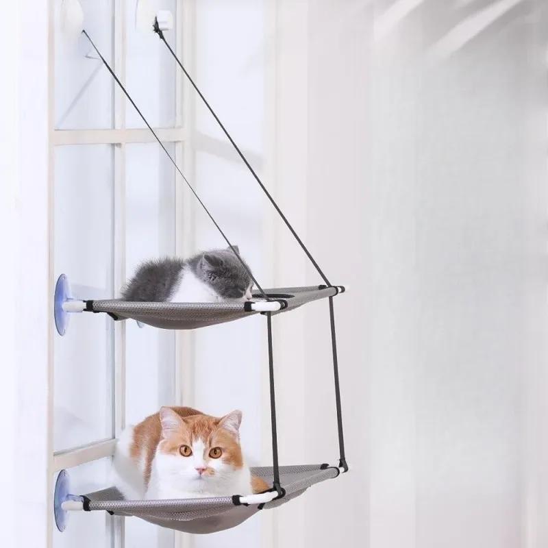 Cat Hammock Window Bed Kitten Sunny Seat Hanging Mount Beds Cat Sofa Playing Double-decker Tunnels Suction Cup Wall Pet Hanging
