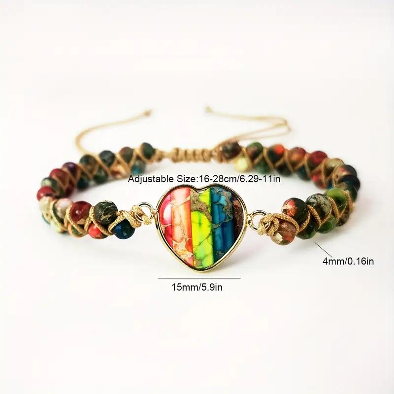 Boho-Chic Adjustable Heart Chakra Bracelet with Colorful Natural Stones Women's Fashion Accessory