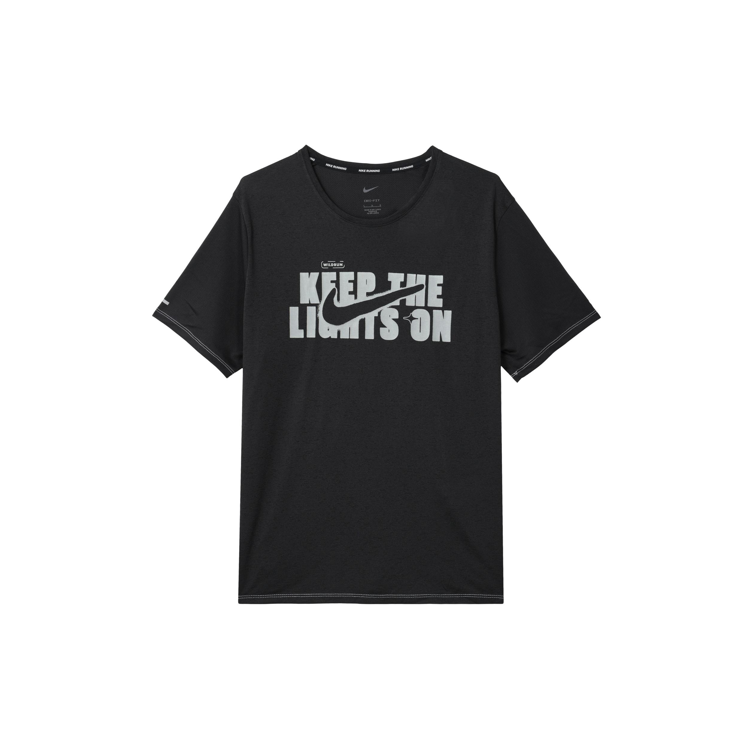 Nike Dri-FIT Miler Wild Run Casual Breathable Printing Running Short Sleeve Black Men s DD5277-045 M