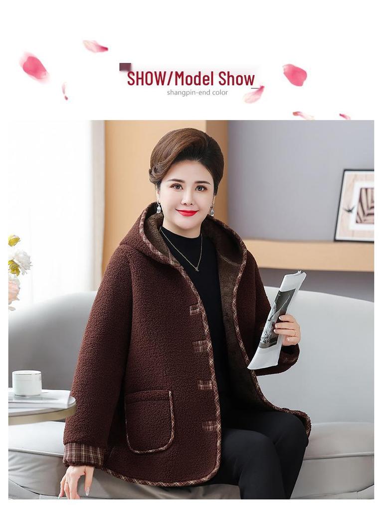 Plus Size Winter Sheepskin Fleece Jacket for Middle-Aged & Elderly Women