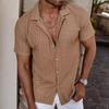 Men's Summer Color Knitted Lapel Hollow Breathable Button Short-Sleeved Shirt