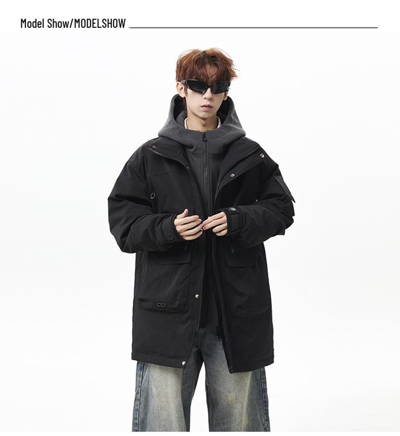 Męska wodoodporna zimowa parka z kapturem w dużym rozmiarze: Gruby, ciepły płaszcz roboczy do sportów outdoorowych.