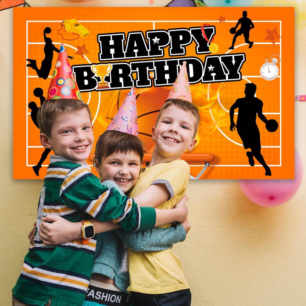 Basketball Backdrop, 71''x43'' Basketball Happy Birthday Backdrop, Basketball Birthday Backdrop & Basketball Party Backdrop