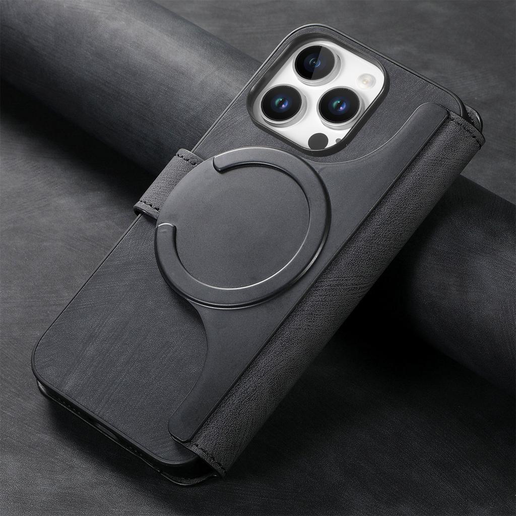 Flip Leather Wallet Case for IPhone 17 Air 16 15 Pro Max 14 Plus 13 12 16E for Magsafe Detachable Card Slot Holder Cover LMW-03