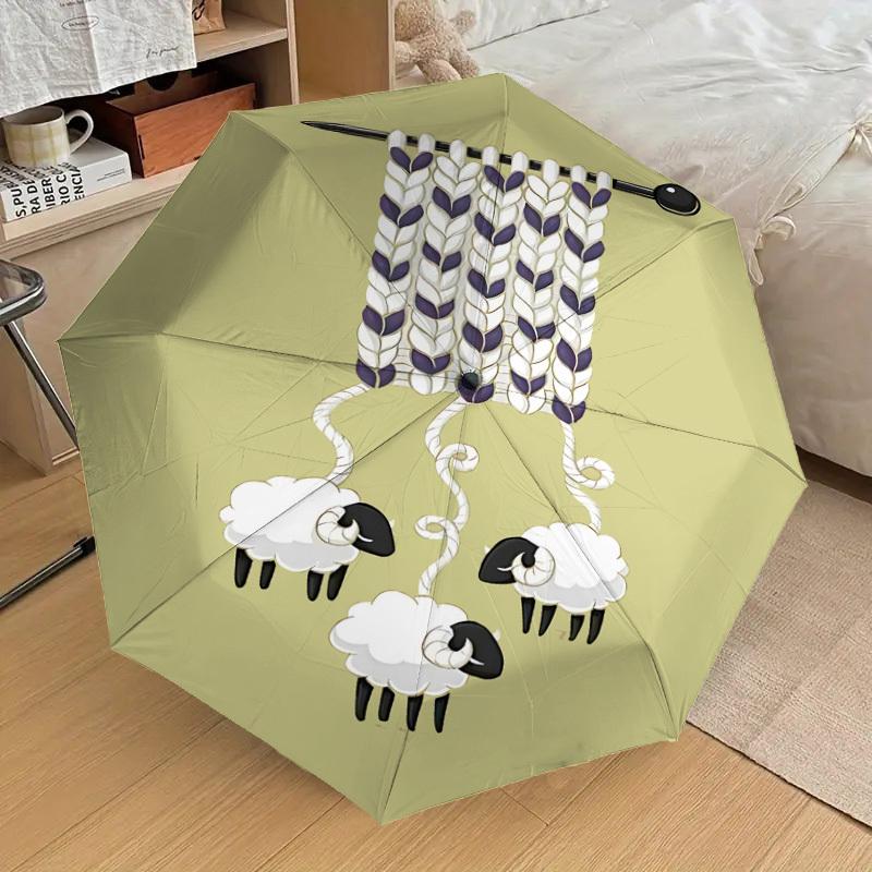 1PC knitting sheep Automatic Open/Close Umbrella with Windproof, 8-Rib Sturdy Canopy, Durable Ribs, Fashionable Design, Outdoor Accessory, Fun Prin, H