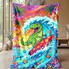 Surfing Dinosaur Adventure 1 Theme blanket Lightweight Warm Flannel Blanket Decorative Throw Blanket for Home Decoration