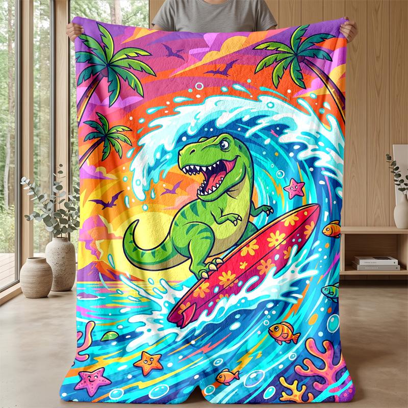 Surfing Dinosaur Adventure 1 Theme blanket Lightweight Warm Flannel Blanket Decorative Throw Blanket for Home Decoration