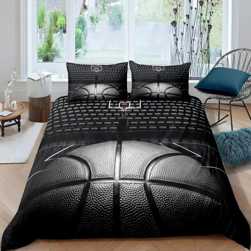 Basketbal Dekbedovertrek Set King Queen Bal Sport Thema Beddengoed Set Jongens Tieners Basketbal Fan Kamer Polyester Dekbedovertrek Gereedschap