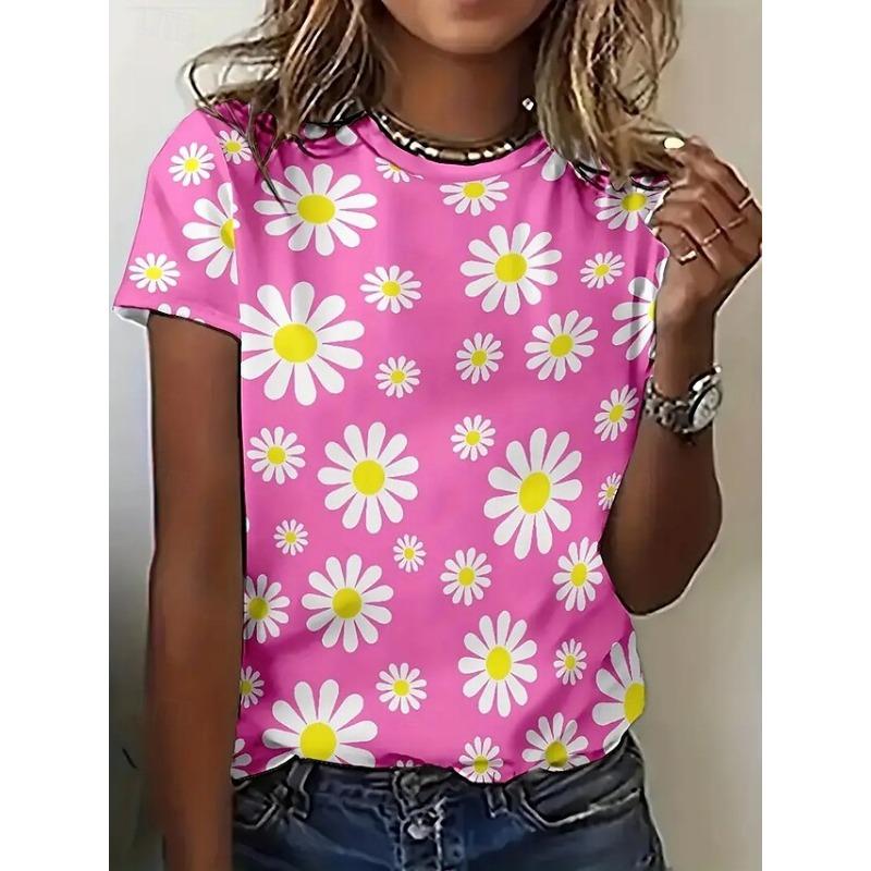 New Flower 3D Print T-Shirts Women Summer Casual O-Neck Short Sleeve T Shirt Harajuku Y2k Tees Tops Female Clothing