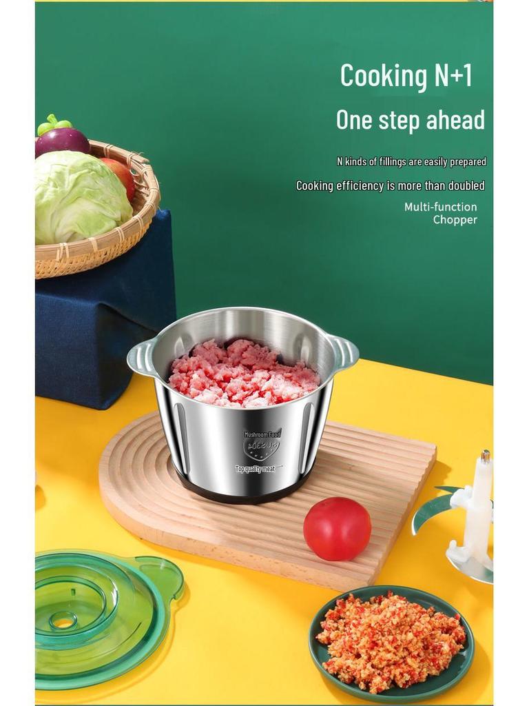 Compact Electric Meat Grinder: Stainless Steel, Large Capacity, Multifunctional for Meat, Garlic, and Food Processing.