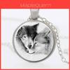 Women Jewelry Double Wolf Glass Pendant Necklace With Vintage Crystals And Elegant Chain