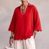 Women's V Neck Loose Fit Casual Blouse, Color Scalloped Hem Top