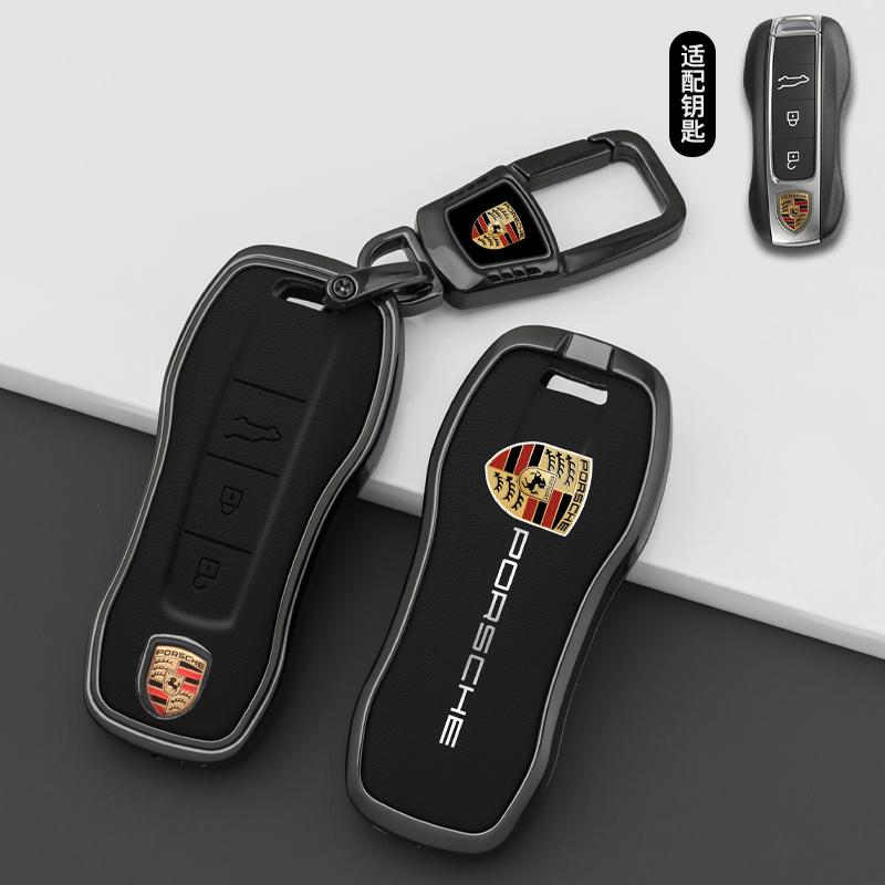 Custodia Cover Guscio Protettivo in Lega di Zinco e Pelle per Chiave Auto Telecomando a 3 Pulsanti per Porsche Panamera Cayenne 971 911 9YA Macan Boxster