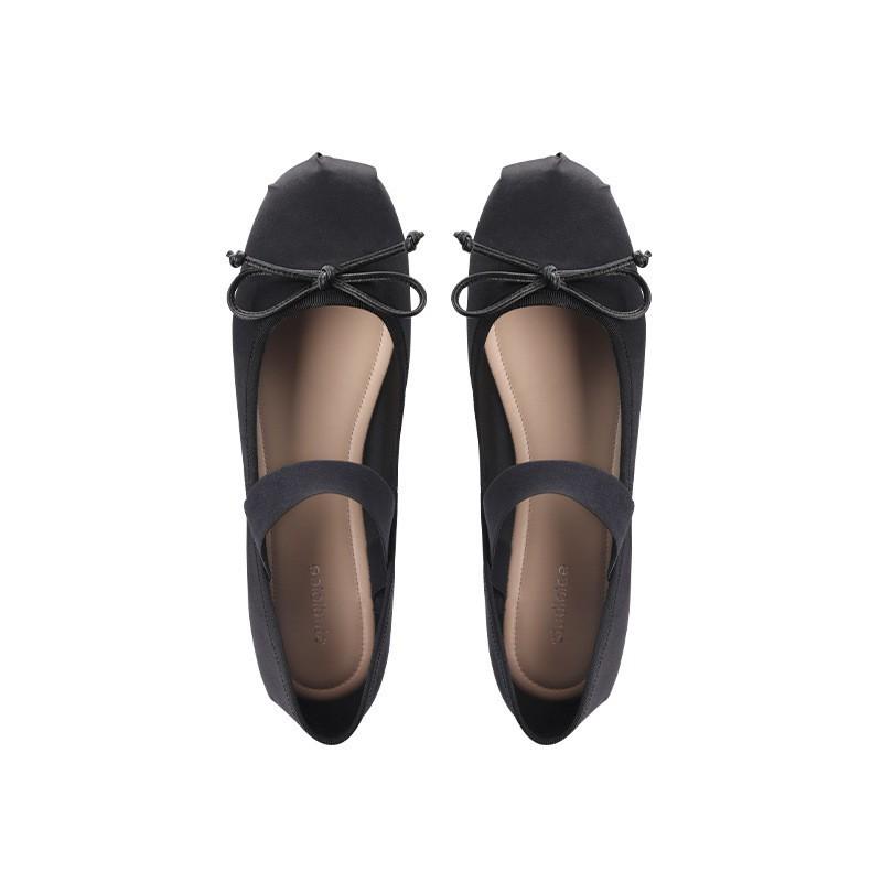 Flat Single Shoes Women's 2025 Spring New Bow Ballet Shoes Retro Shallow Mouth French Mary Jane Shoes Ladyshoes
