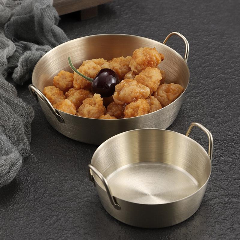 Korean Thicken 304 Steel Snack Plate Dish with Double Handle Multifunctional Sauce Bowl Fruit Dining Plate Kitchen Tableware Tools