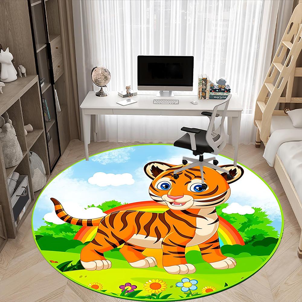 1pc Tiger RainbowChair Carpet for Office, Indoor Non-Slip Washable Polyester Fiber Carpet, Mat For Office, Machine Washable
