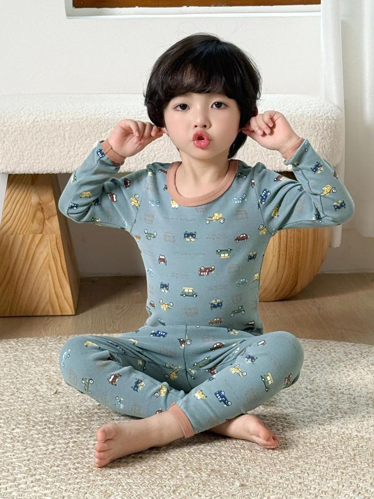 Ensemble de sous-vêtements chauds et pyjama pour garçons Lanweiliyang en coton - Haut et pantalon couche de base automnale