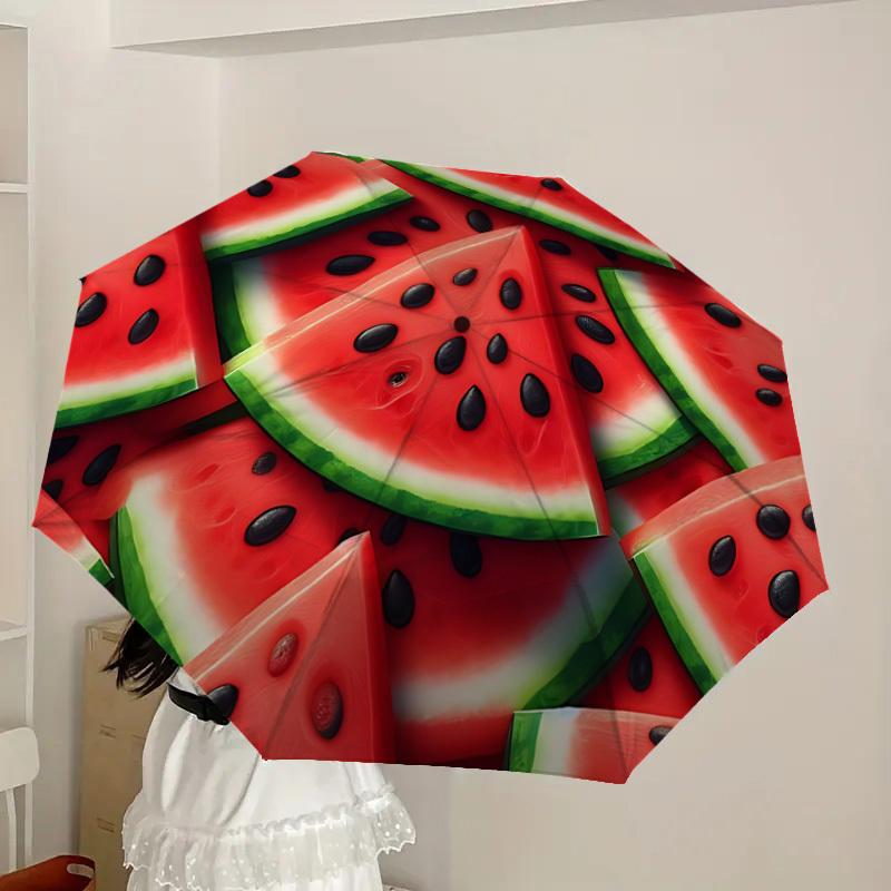 1pc Watermelon Slices Automatic Folding Umbrella, Heavy-Duty 8-Rib Construction, Perfect for Everyday yy251114103
