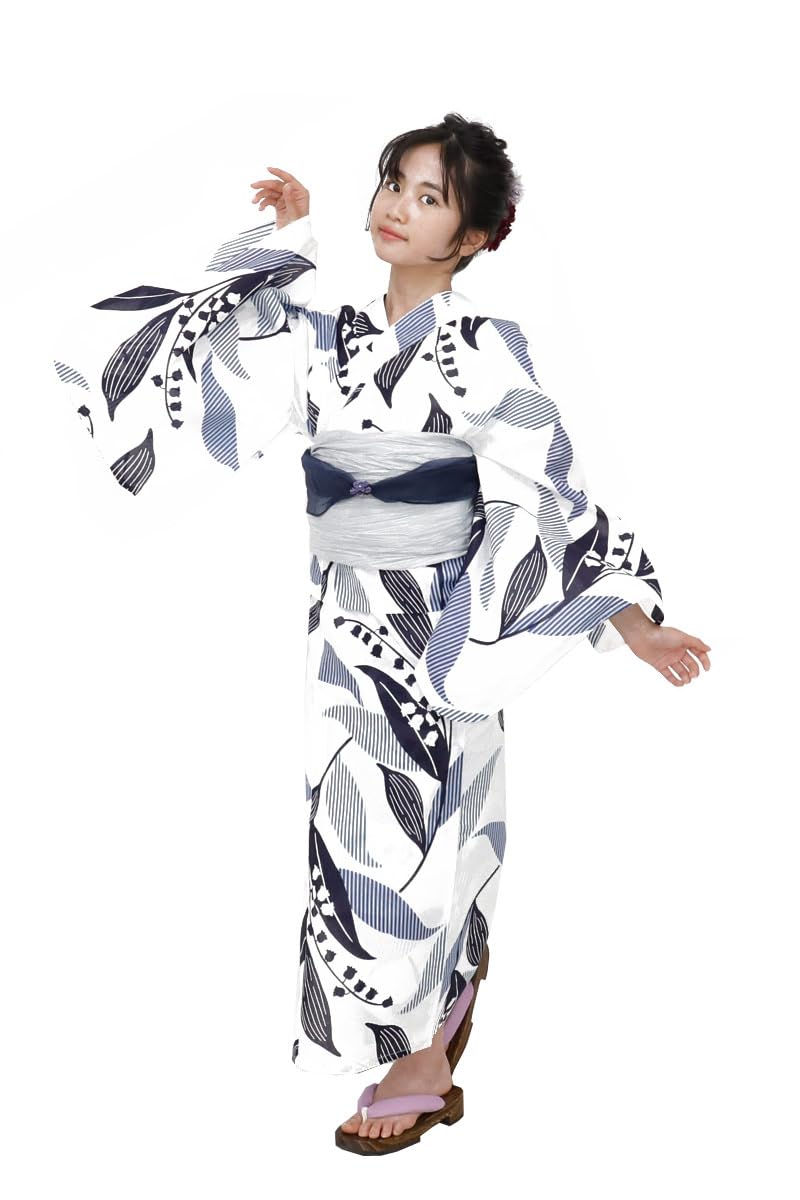 

Детский комплект юката Kimono Hiroba Yu для размеров и ретро- и современного детского стиля, 4 предмета для девочек, 120, 130, 140, 150 см, Стиль, [L-6] (150см)