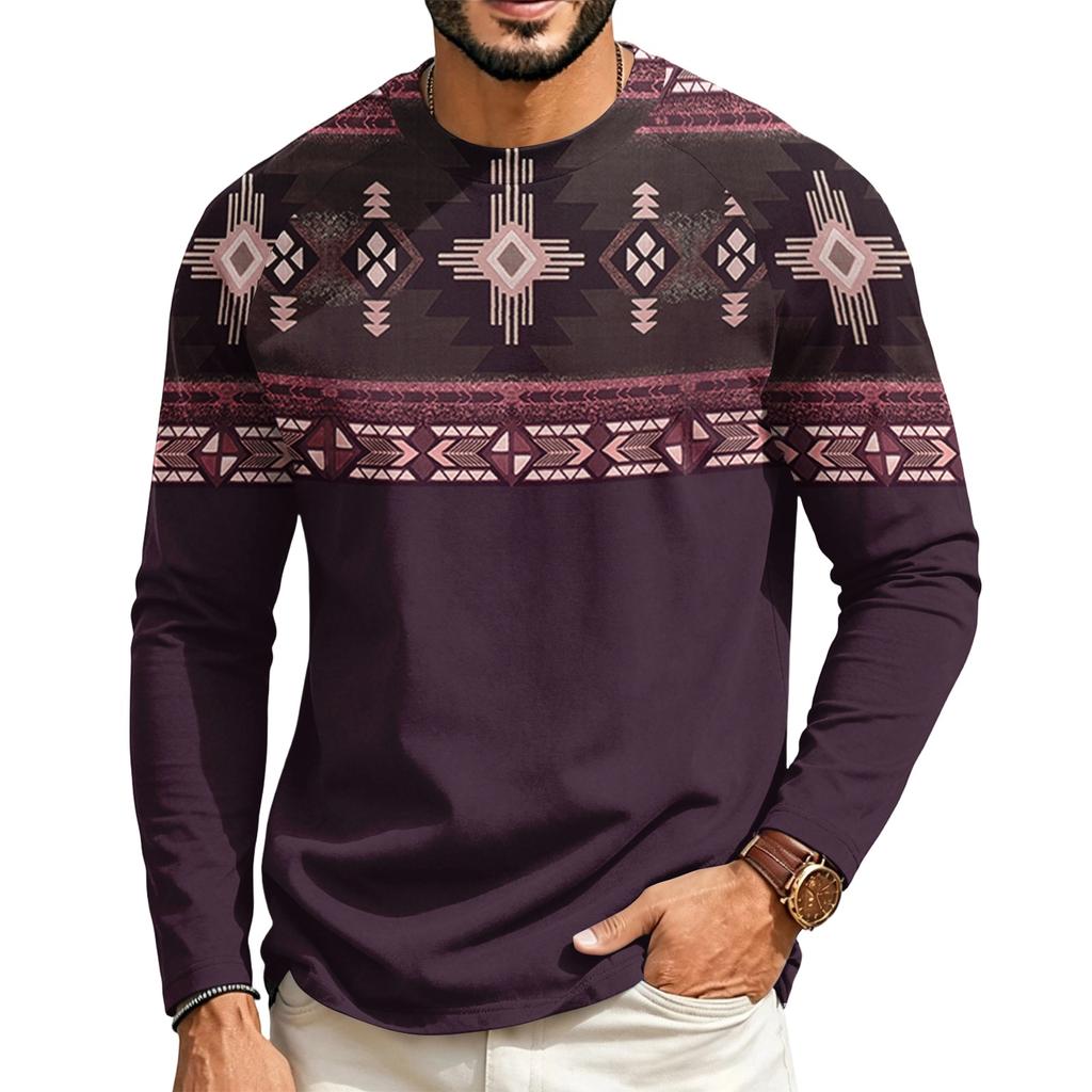 Men's Round Neck Raglan Long Sleeve Casual T-Shirt