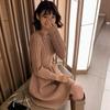 Twisted Knitted Dress for Women In Autumn and Winter High-waisted Casual Long-sleeved Pullover Solid-color Sweater