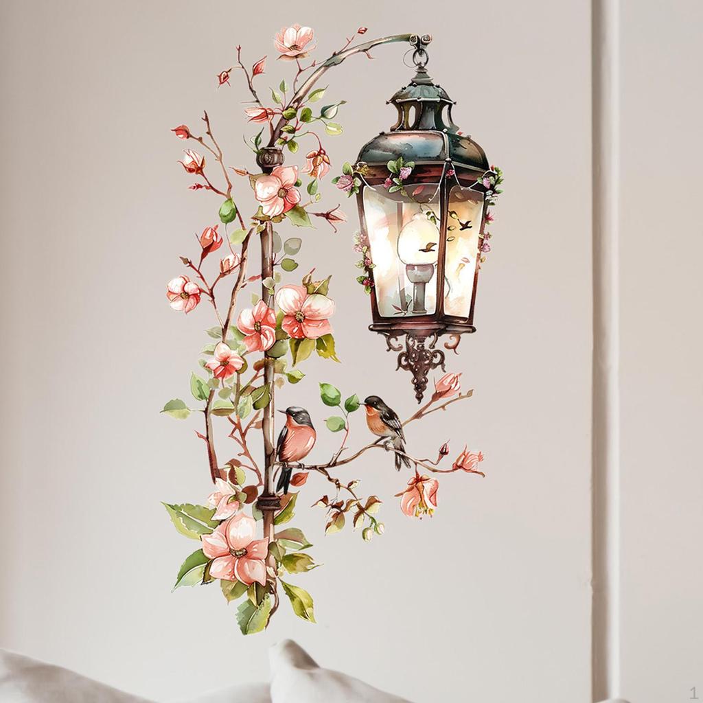 Blumenranken Wandsticker, Wanddeko Kreativer dekorativer Blumen- und Lampenaufkleber für TV-Hintergrund