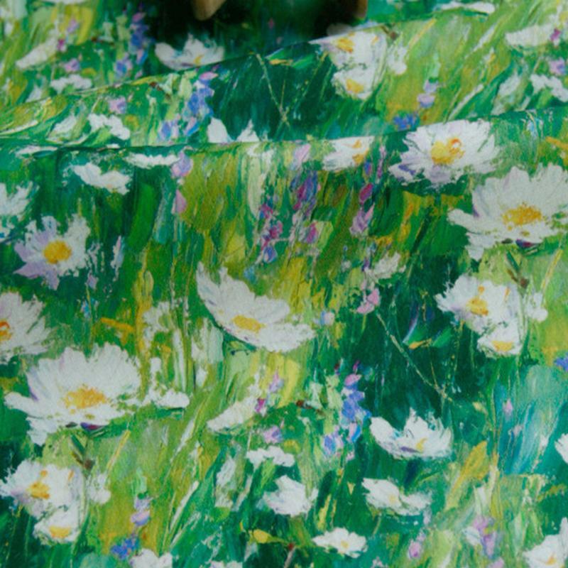 50x145cm Cotton Fabric with Abstract Floral Oil Painting Print, Daisy Wildflower Pattern Cotton Cloth for DIY Sewing Curtain